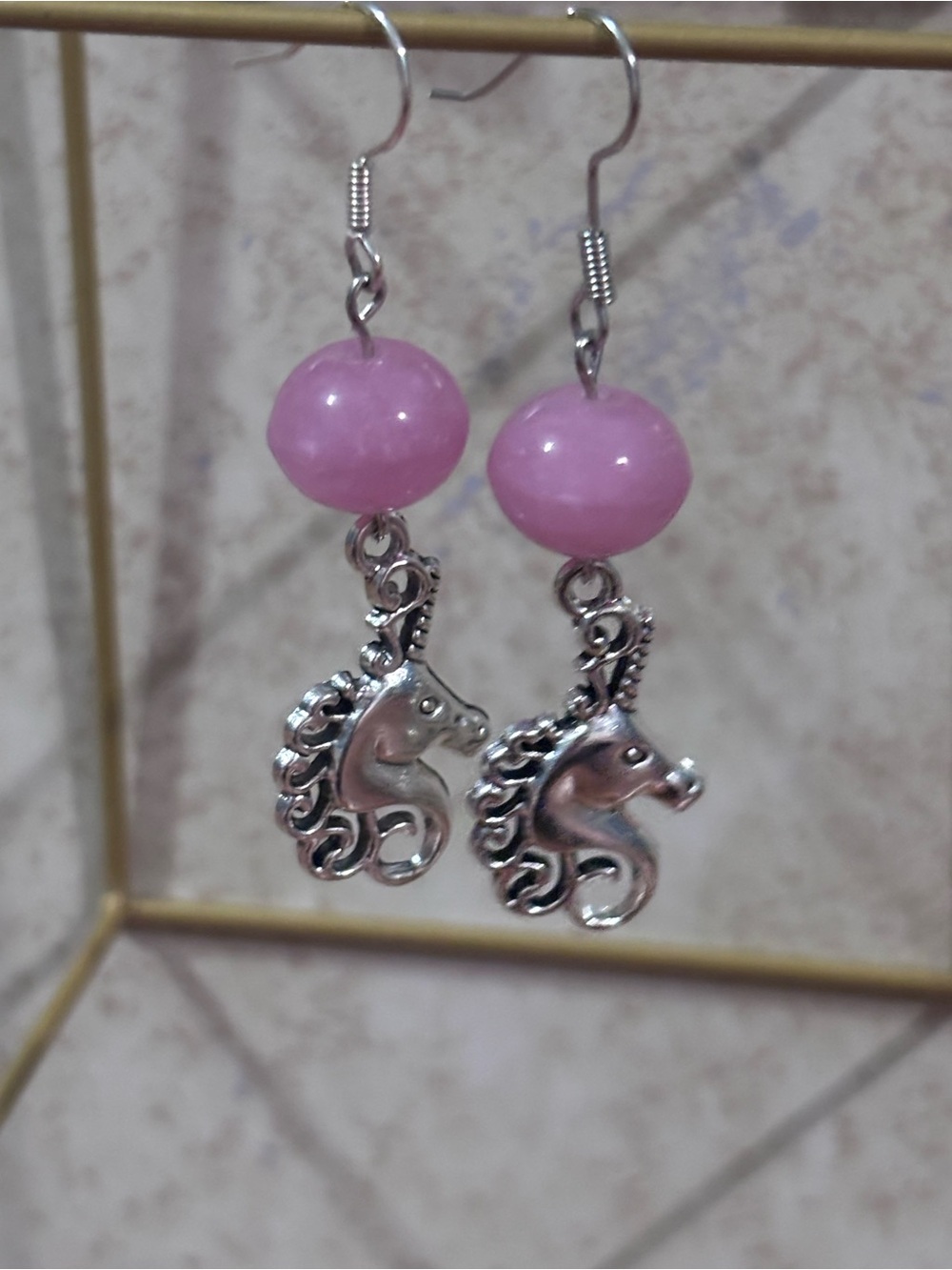 Pink Bead Unicorn Drop Earrings - Women Jewelry